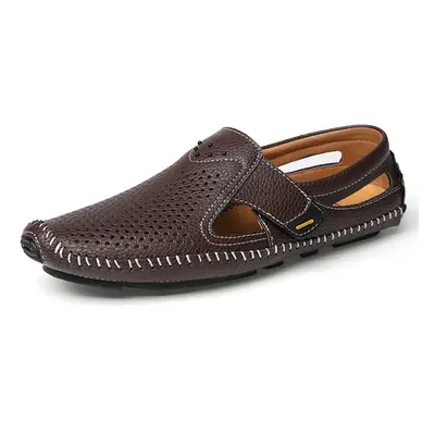 Letní kožené prošívané boty slip-on Barva: Hnědá