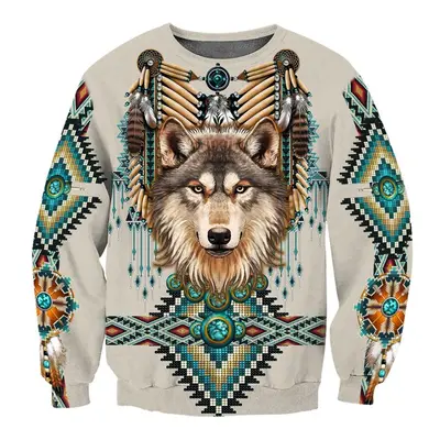 Mikina s potiskem Vlk Native Spirit Wolf 3D