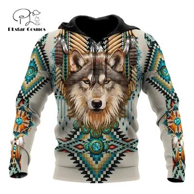 Mikina s potiskem Vlk Native Spirit Wolf 3D