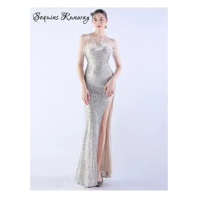 Maxi společenské šaty Sequins SQ702 Barva: Stříbrná