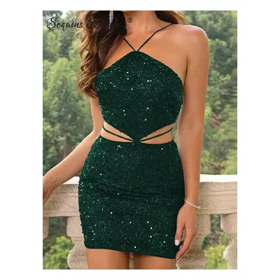 Sexy mini šaty Sequins SQ641 Barva: Zelená