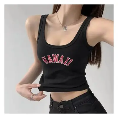 Dámský letní crop top s nápisem Hawaii Barva: Černá