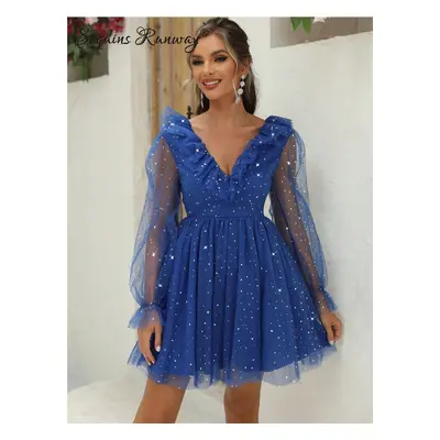 Klubové mini šaty Sequins SQ587 Barva: Modrá