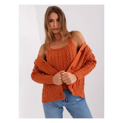 Copánkový kardigan na knoflíky + top BA-KMPL-8018.88P Barva: Oranžová