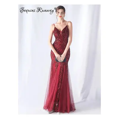 Maxi plesové šaty Sequins SQ682 Barva: Červená