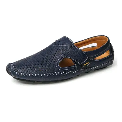 Letní kožené prošívané boty slip-on Barva: Modrá