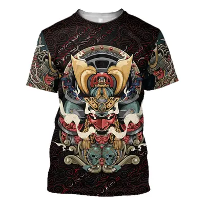 Unisex tričko s potiskem 3D samurai, satanic styl