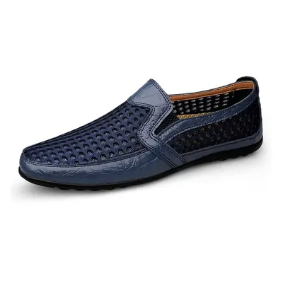 Síťované loafers pánské kožené boty nazouvací Barva: Modrá