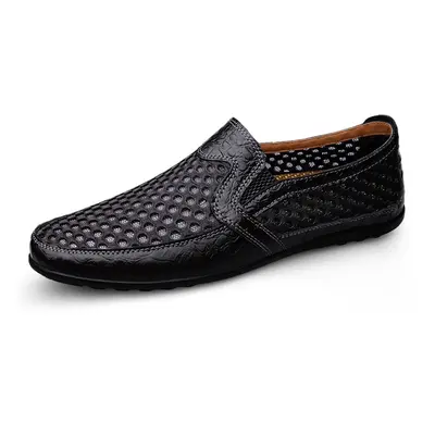 Síťované loafers pánské kožené boty nazouvací Barva: Černá