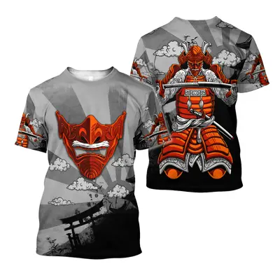 Unisex tričko s potiskem 3D samurai, satanic styl