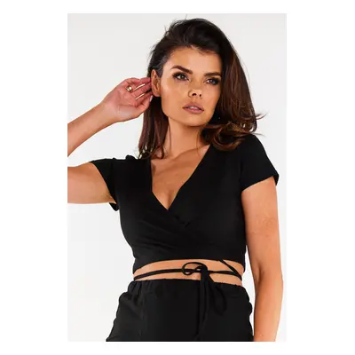 Crop top halenka s krátkými volány M306 Barva: Černá