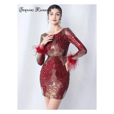 Klubové krátké šaty Sequins SQ597 Barva: Červená