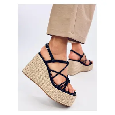 Sandály - dámské espadrilky na klínku, výška 11 cm Barva: Černá