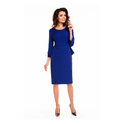 Elegantní midi šaty s 3/4 rukávy a peplum A132 Barva: Modrá