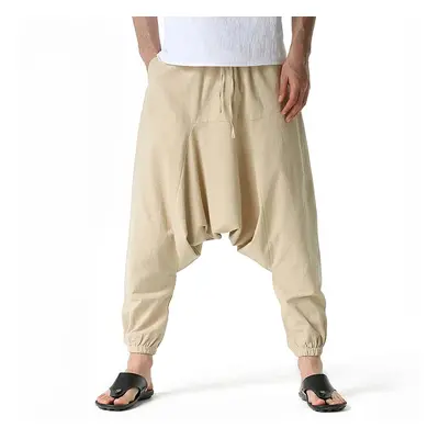 Pánské lněné kalhoty baggy s nízkým sedem Barva: Khaki