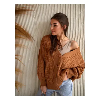 Oversized cardigan s kabelem Barva: Světle Hnědá