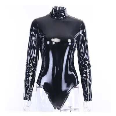 Sexy lesklé latexové body s rolákem Barva: Černá