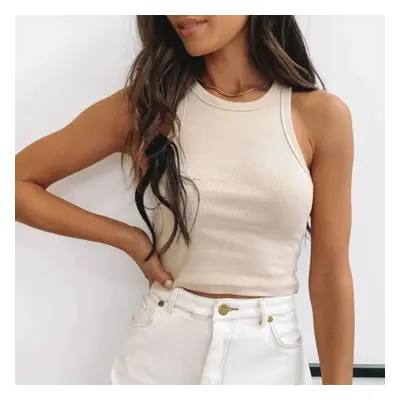 Dámský žebrovaný crop top Barva: Béžová