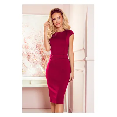 Elegantní midi šaty s páskem TAMARA 301-1 - BORDO XXL Barva: Bordová