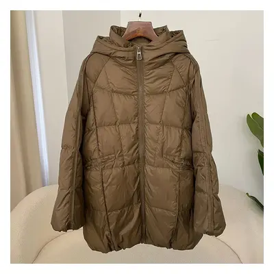 Oversize péřová bunda s kapucí a prošíváním Barva: Khaki