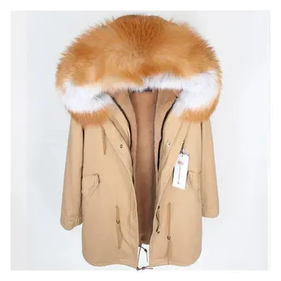 Zimní unisex parka s pravou kožešinou mýval