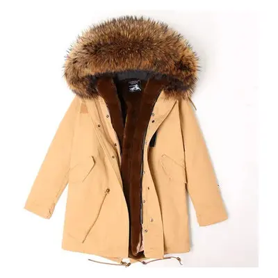 Zimní unisex parka s pravou kožešinou mýval