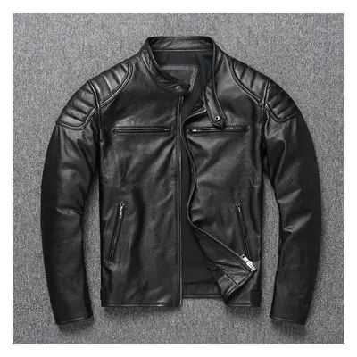 Retro bunda pro pány biker styl pravá kůže Barva: Černá