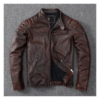 Retro bunda pro pány biker styl pravá kůže Barva: Hnědá