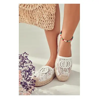 Dámské krajkové espadrilky s ozdobou Summer Dream Barva: Bílá