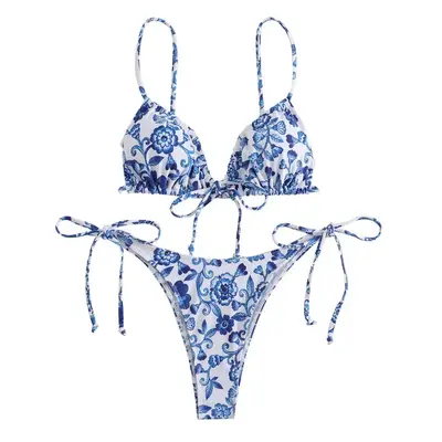 Dvoudílné bikini plavky s modrým potiskem květů porcelain Barva: Modrá