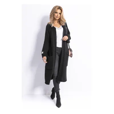 Maxi cardigan s kapsami F794 Barva: Černá