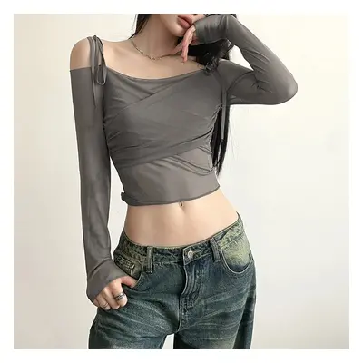 Přiléhavý crop top s dlouhými rukávy Barva: Šedá