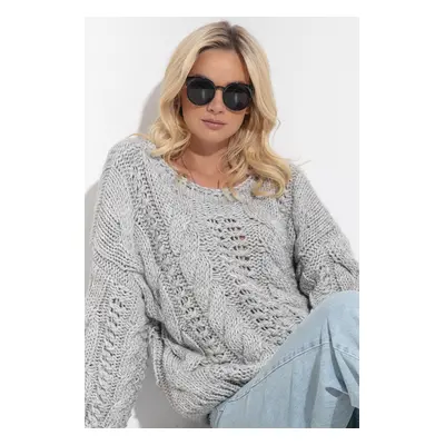 Prolamovaný vlněný svetr s hustou vazbou Chunky Knit F1318 Barva: Šedá