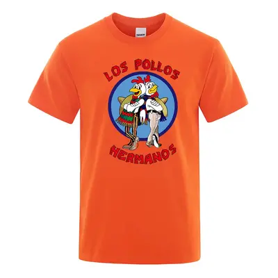 Unisex tričko kohout a nápisem LOS POLLOS Hermanos Barva: Oranžová