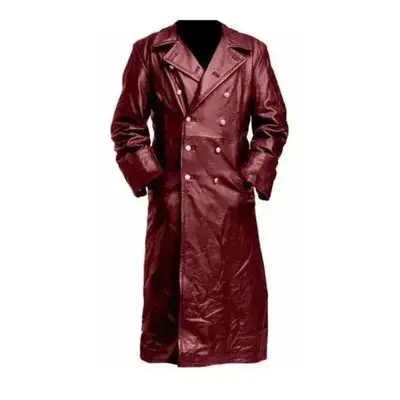 Pánský trench coat koženého vzhledu Barva: Červená