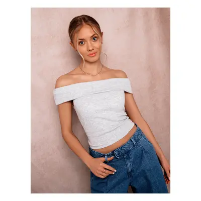 Dámský žebrovaný crop top s otevřenými rameny - ESPIR Barva: Šedá