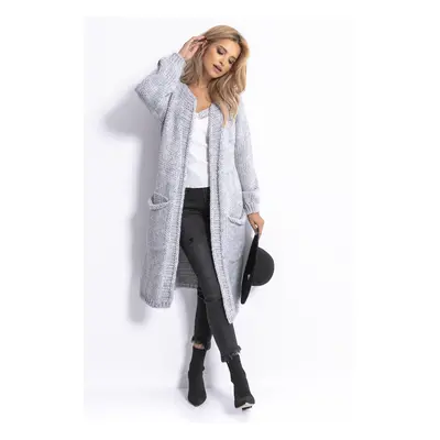 Maxi cardigan s kapsami F794 Barva: Šedá