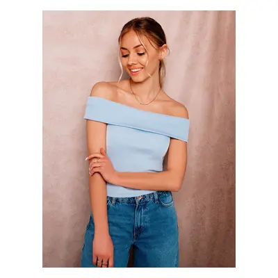 Dámský žebrovaný crop top s otevřenými rameny - ESPIR Barva: Světle Modrá