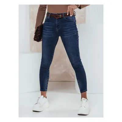 Dámské kalhoty DENIMFITT skinny s páskem Džínové UY2321 Barva: Nebeská