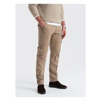 Pánské cargo kalhoty STRAIGHT LEG s kapsami na zip Barva: Khaki