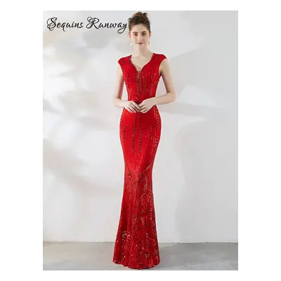 Sexy svatební šaty maxi Sequins SQ1101 Barva: Červená