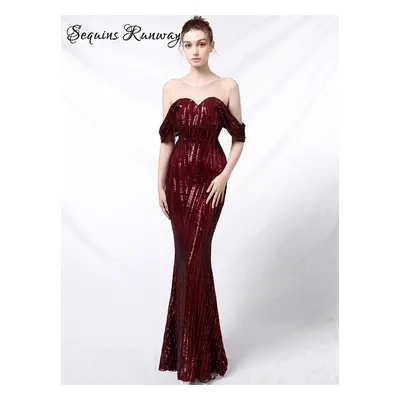 Sexy dlouhé šaty na večer Sequins SQ1120 Barva: Vínová