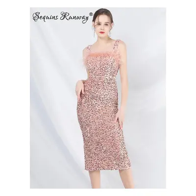 Společenské midi šaty Sequins SQ134 Barva: Růžová