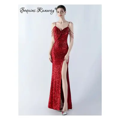 Dlouhé sexy šaty Sequins SQ984 Barva: Vínová