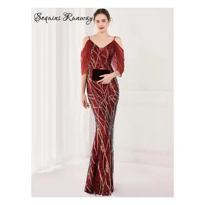 Dlouhé plesové šaty Sequins SQ1133 Barva: Vínová