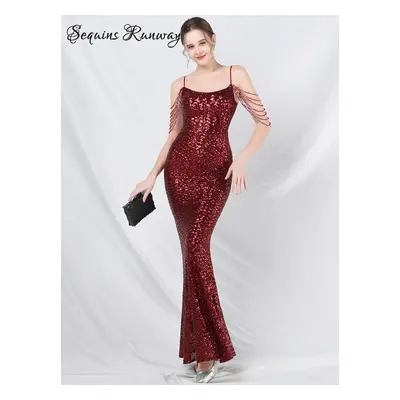 Plesové šaty dlouhé Sequins SQ1199 Barva: Vínová