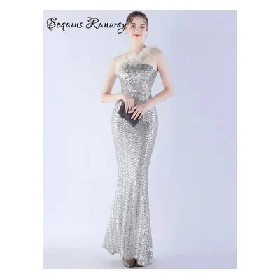 Sexy společenské šaty maxi Sequins SQ1053 Barva: Stříbrná