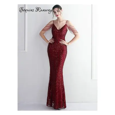 Sexy večerní šaty maxi Sequins SQ1072 Barva: Vínová