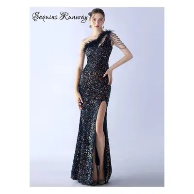 Sexy dlouhé šaty na svatbu Sequins SQ1150 Barva: Černá