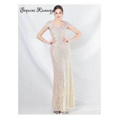 Sexy svatební šaty maxi Sequins SQ1097 Barva: Aprikotová